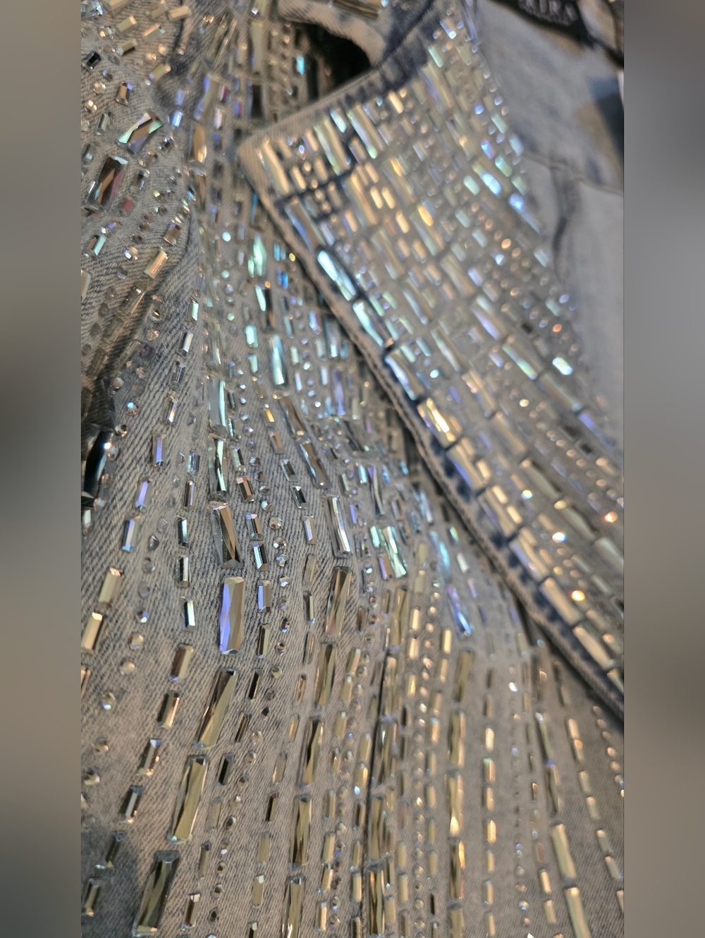 AKIRA MILA Light Blue Sequin-Striped Denim Blazer